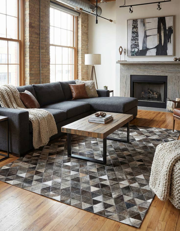 Detail image of 5' 1 x 8' 1 Cowhide Stocks Rug