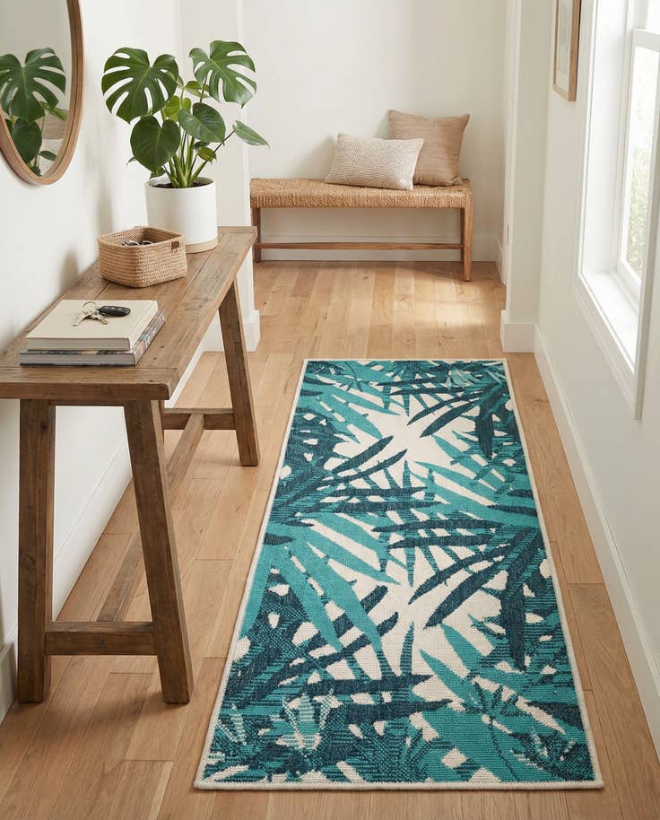 Detail image of 2' x 5' Easy-Clean Botanical Indoor / Outdoor Runner Rug