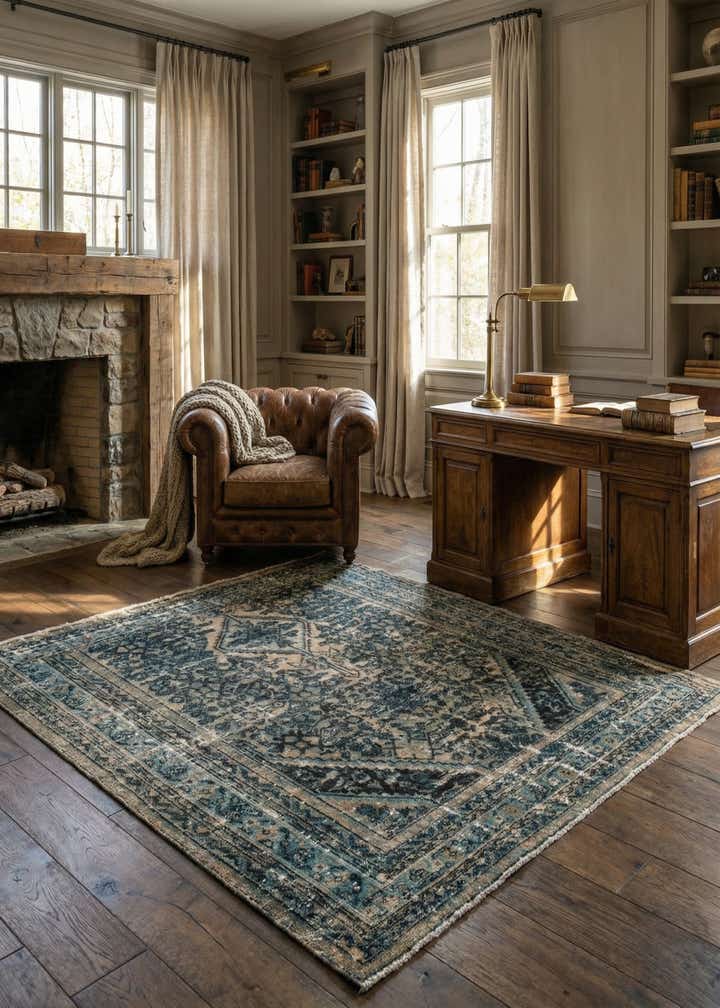 6' 10 x 6' 10 Hand Knotted Ultra Vintage Persian Wool Square Rug