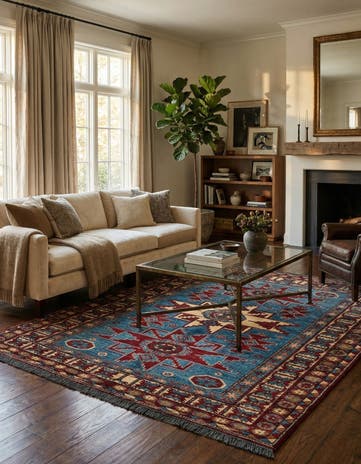 5' 3 x 6' 6 Hand Knotted Kazak Wool Rug