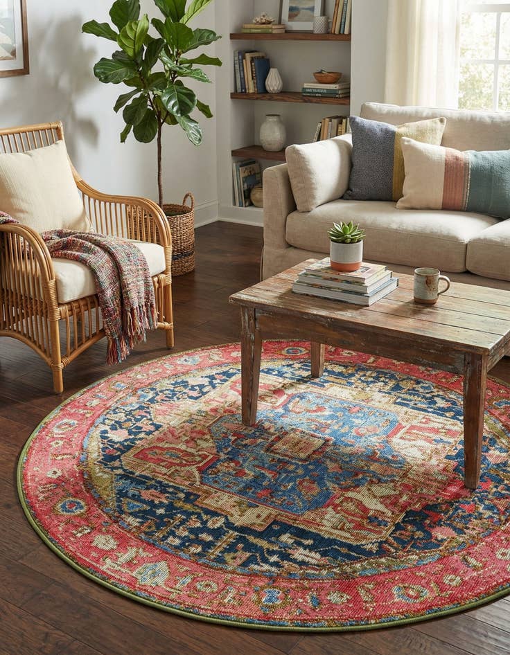 Detail image of  3' x 3'  Washable Traditional Indoor / Outdoor Round Rug