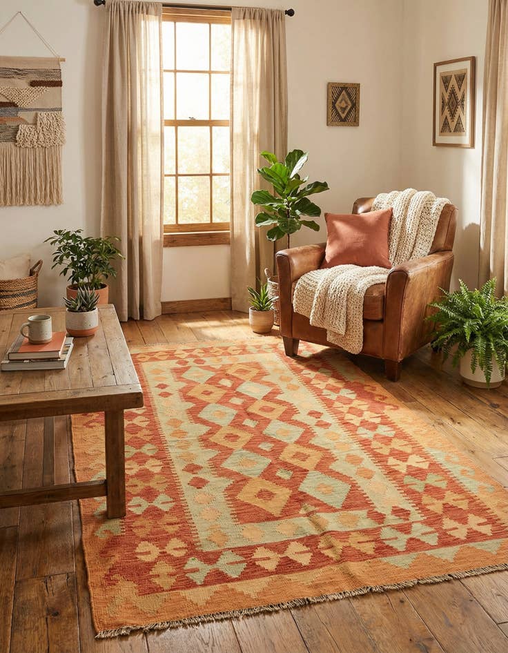 Detail image of 3' x 4' 10  Hand Woven Kilim Waziri Wool Rug