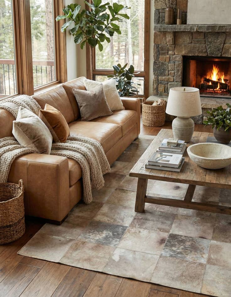 Detail image of 5' x 7' 10 Cowhide Leather Rug