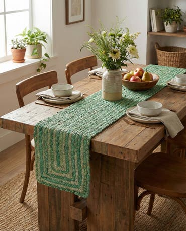  1' 2 x 4' 1  Hand Braided Chindi Table Runner Rug