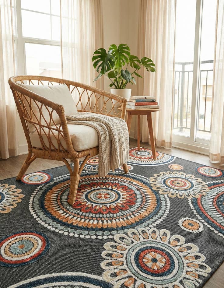 Detail image of  4' 5 x 6'  Washable Botanical Indoor / Outdoor Rug