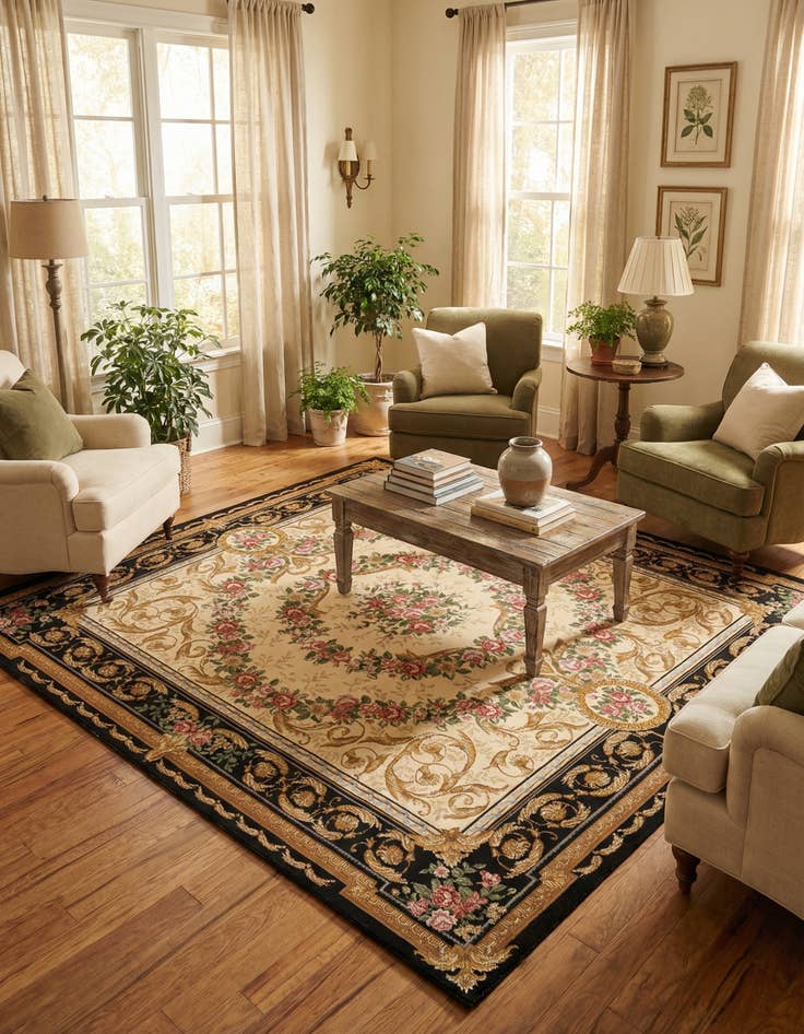 Detail image of 7' 10 x 7' 10  Washable Traditional Indoor / Outdoor Square Rug