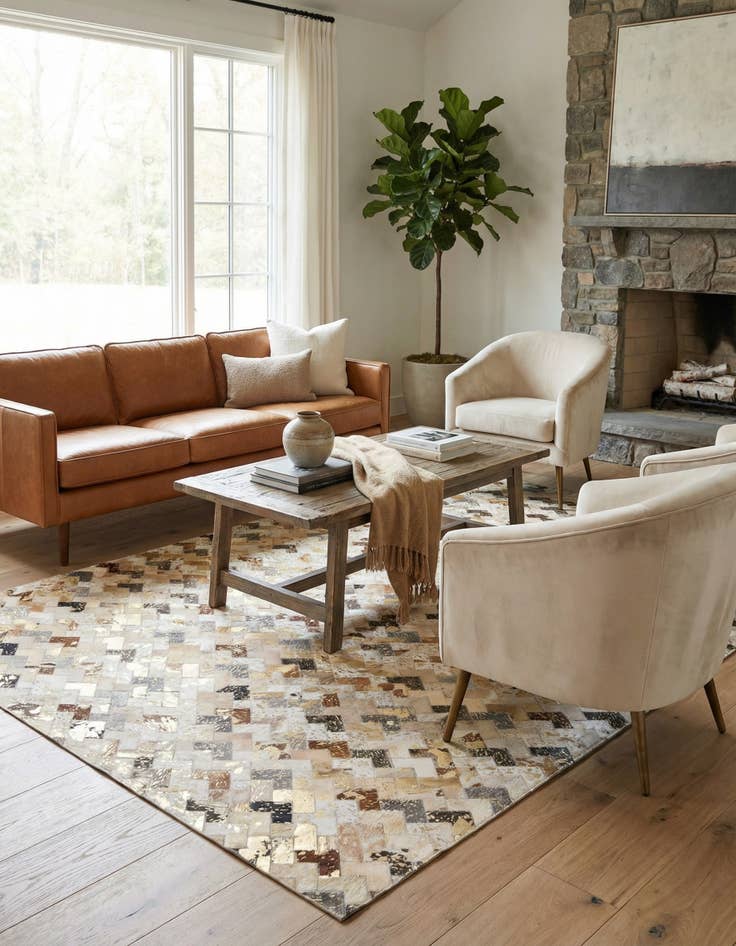 Detail image of 5' x 7' 10 Cowhide Leather Rug