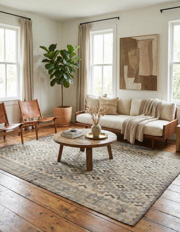 6' 10 x 9' 3 Hand Woven Kilim Maymana Wool Rug