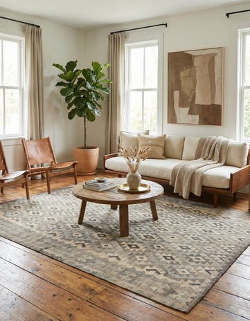 6' 10 x 9' 3 Hand Woven Kilim Maymana Wool Rug