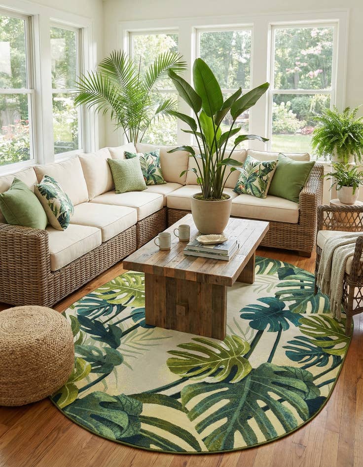 Detail image of 7' 10 x 10' Easy-Clean Botanical Indoor / Outdoor Oval Rug