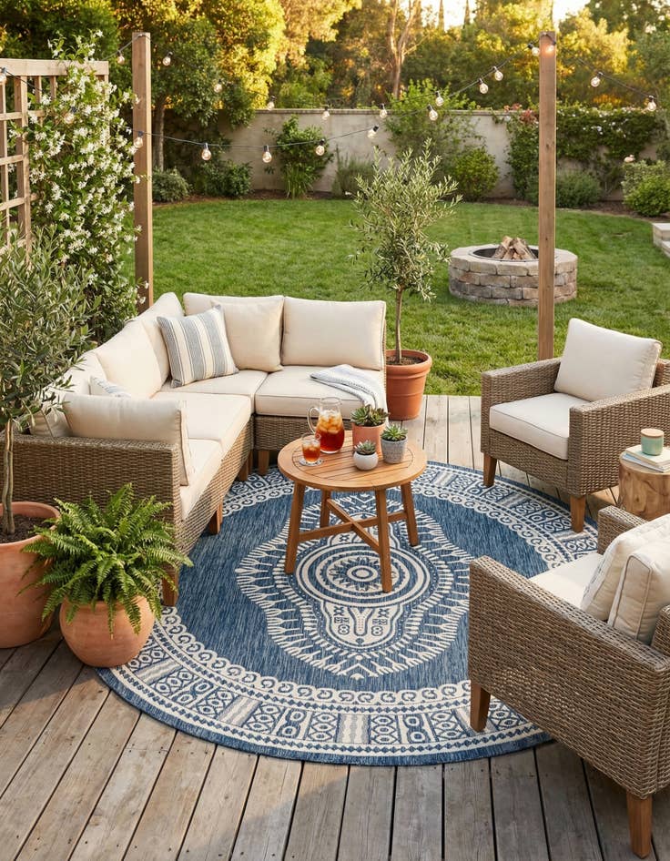 Detail image of 10' x 10' Easy-Clean Traditional Indoor / Outdoor Round Rug