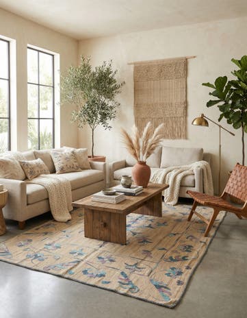 5' 1 x 6' 8 Hand Woven Kilim Suzani Wool Rug