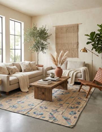 5' 1 x 6' 8 Hand Woven Kilim Suzani Wool Rug