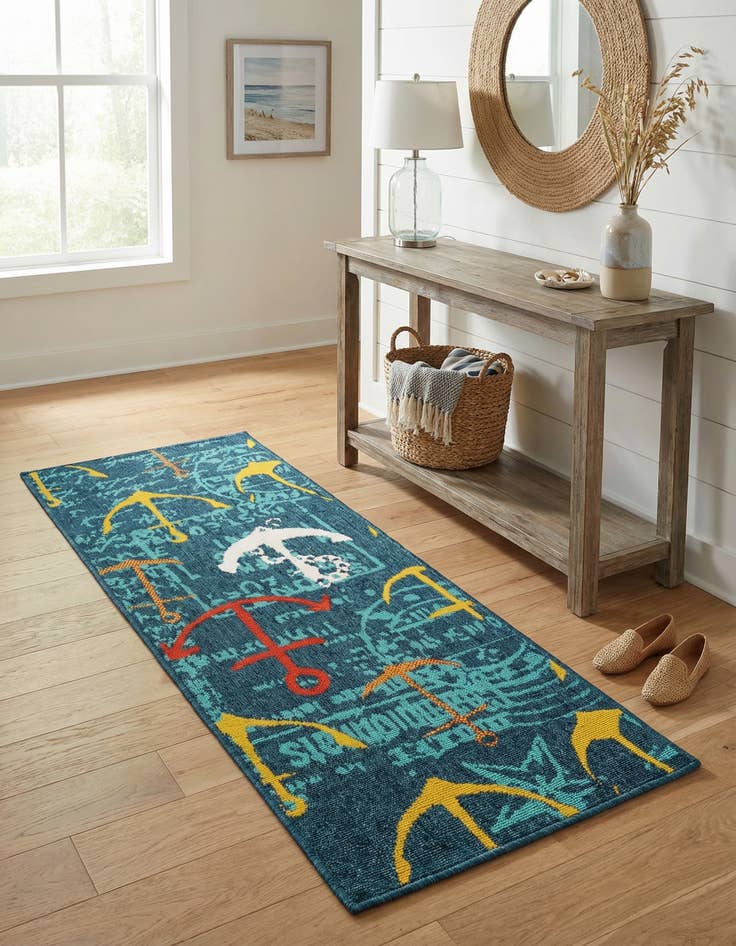 Detail image of 2' x 5'  Washable Coastal Indoor / Outdoor Runner Rug