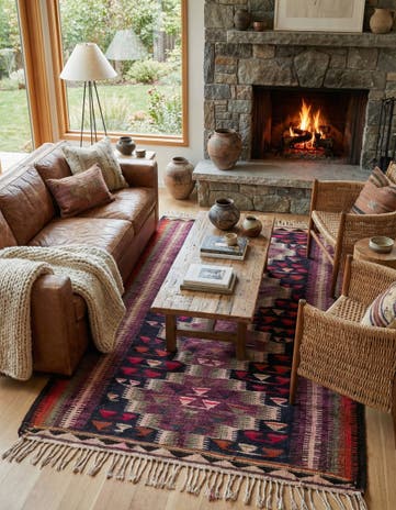 4' 7 x 7' 6 Hand Woven Kilim Fars Wool Rug