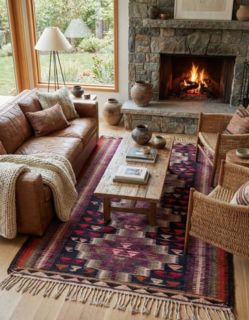4' 7 x 7' 6 Hand Woven Kilim Fars Wool Rug