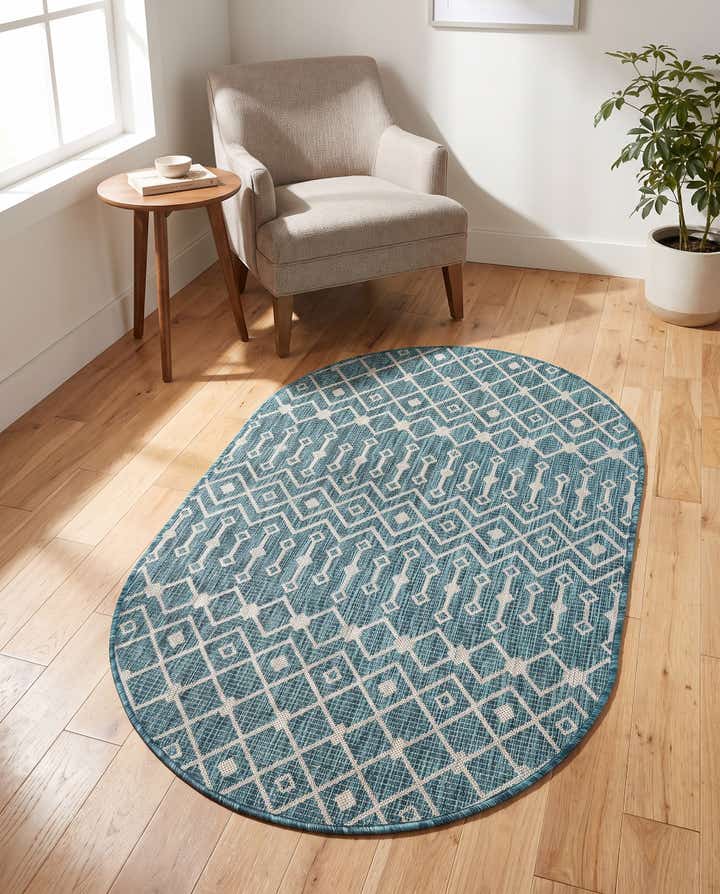 3' x 5' 3 Easy-Clean Trellis Indoor / Outdoor Oval Rug