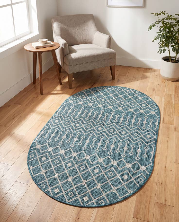 Detail image of 3' x 5' 3 Easy-Clean Trellis Indoor / Outdoor Oval Rug