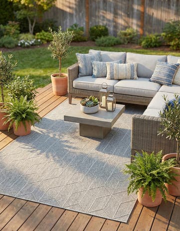 Light Gray Easy-Clean Lattice Indoor / Outdoor Rug