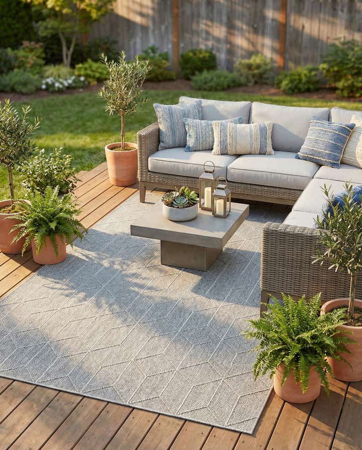 6' 1 x 9' Easy-Clean Lattice Indoor / Outdoor Rug