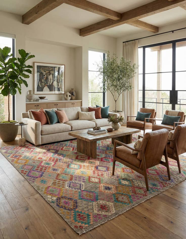 Detail image of 10' 10 x 12' 5 Hand Woven Kilim Modern Wool Rug