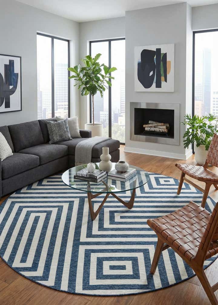 12' x 12' Easy-Clean Modern Indoor / Outdoor Round Rug