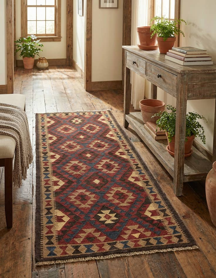 Detail image of 3' 3 x 6' 5  Hand Woven Kilim Maymana Wool Runner Rug