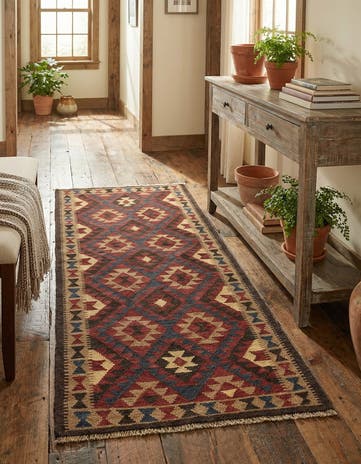 3' 3 x 6' 5 Hand Woven Kilim Maymana Wool Runner Rug
