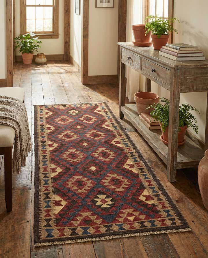 3' 3 x 6' 5 Hand Woven Kilim Maymana Wool Runner Rug