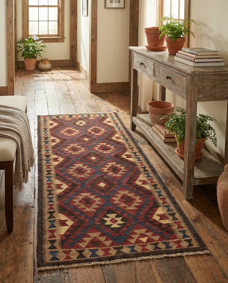 Detail image of 3' 3 x 6' 5 Hand Woven Kilim Maymana Wool Runner Rug