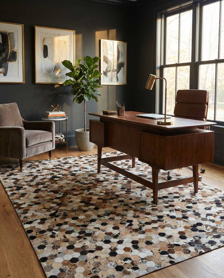 Detail image of 5' 2 x 8' Cowhide Leather Rug