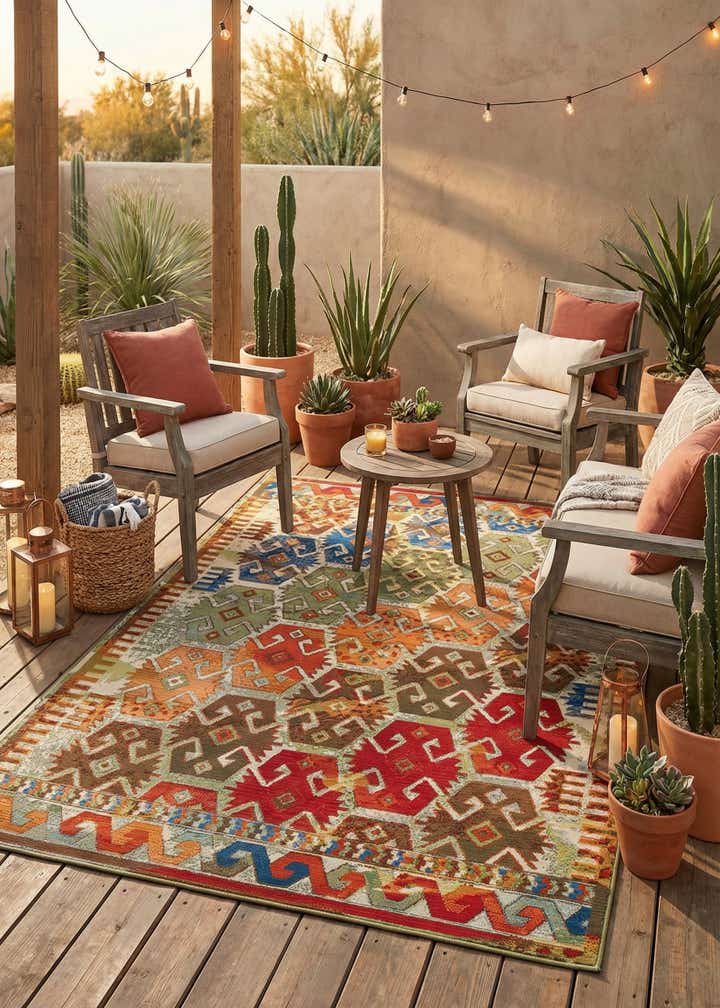 6' x 9' Easy-Clean Southwestern Indoor / Outdoor Rug
