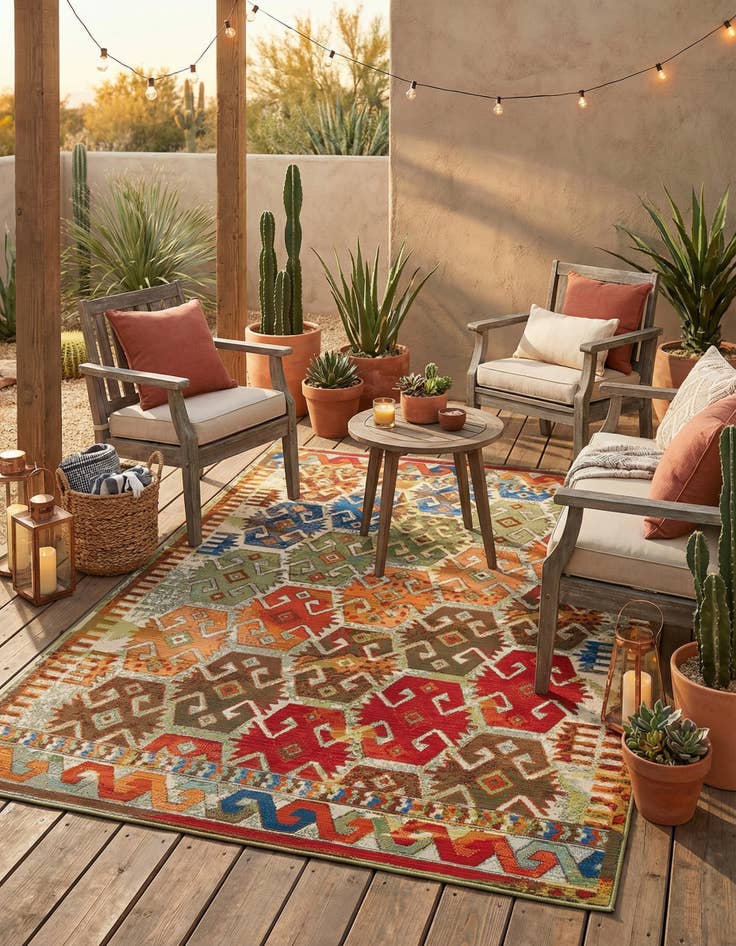 Detail image of 6' x 9'  Washable Southwestern Indoor / Outdoor Rug