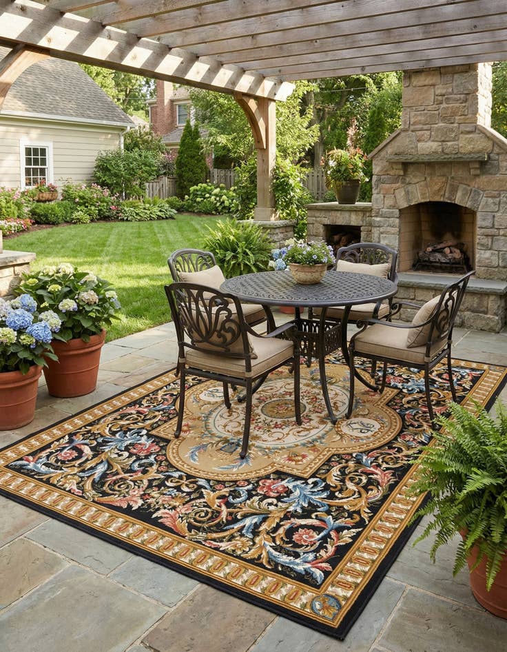 Detail image of 5' 2 x 7' 7  Washable Traditional Indoor / Outdoor Rug