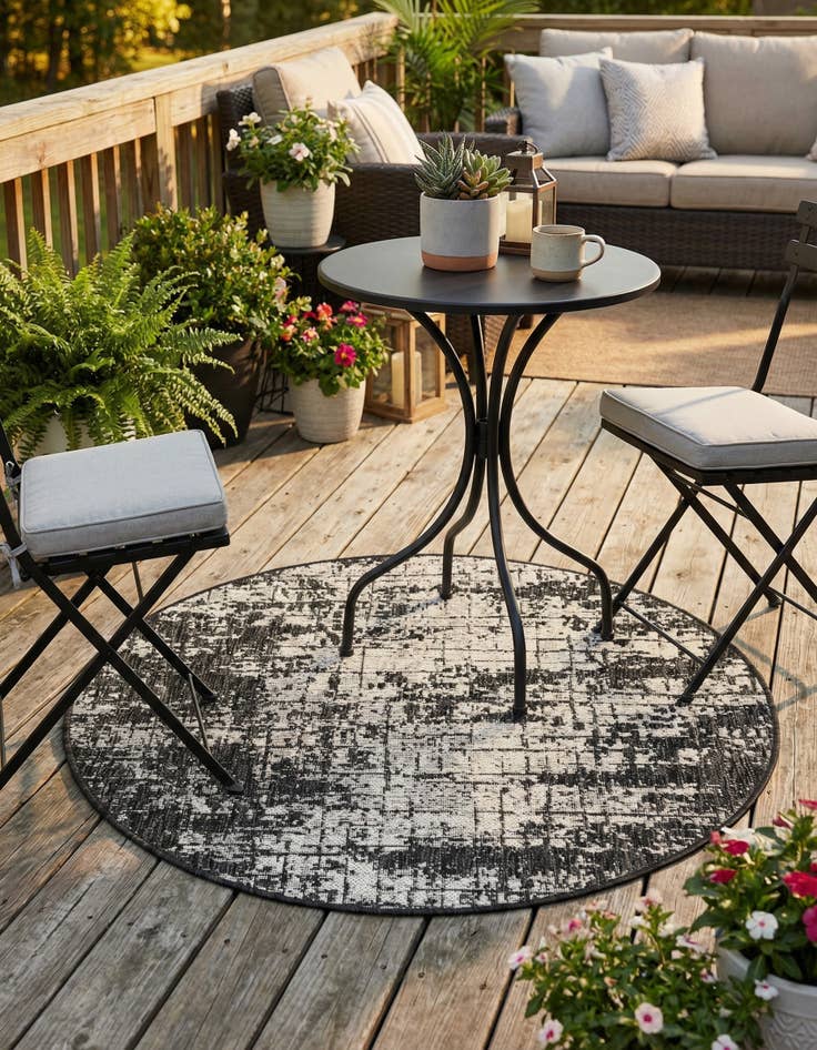 Detail image of 3' x 3'  Washable Modern Indoor / Outdoor Round Rug