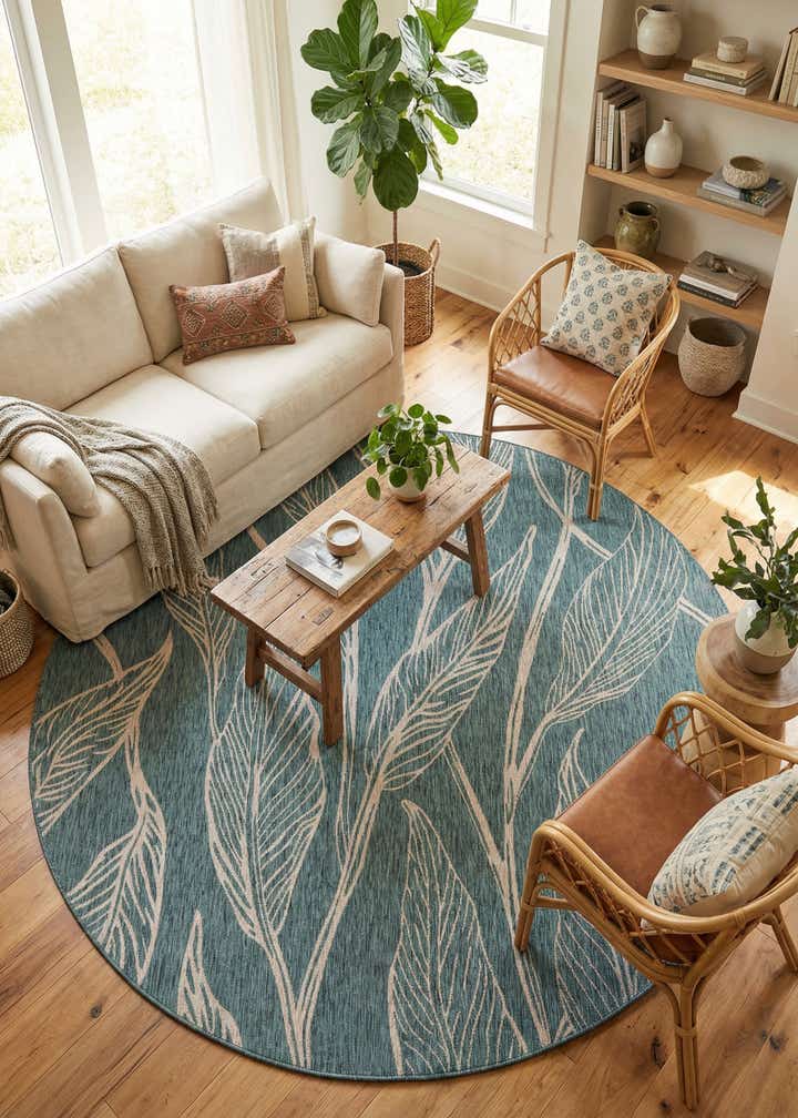 10' 8 x 10' 8 Easy-Clean Botanical Indoor / Outdoor Round Rug