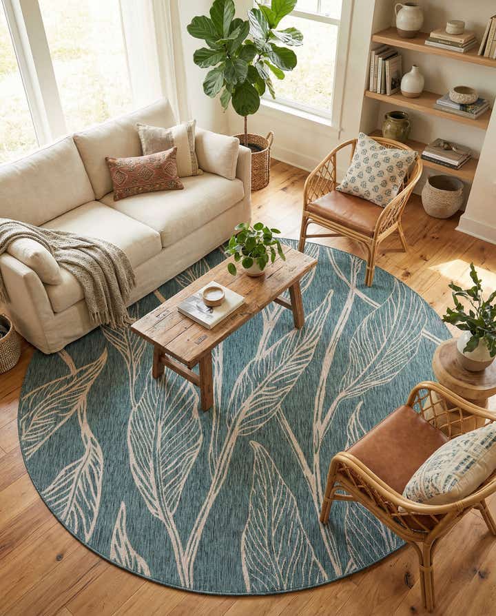 10' 8 x 10' 8 Easy-Clean Botanical Indoor / Outdoor Round Rug