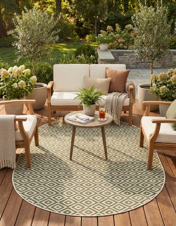 Green Easy-Clean Jill Zarin Costa Rica Indoor / Outdoor Oval Rug