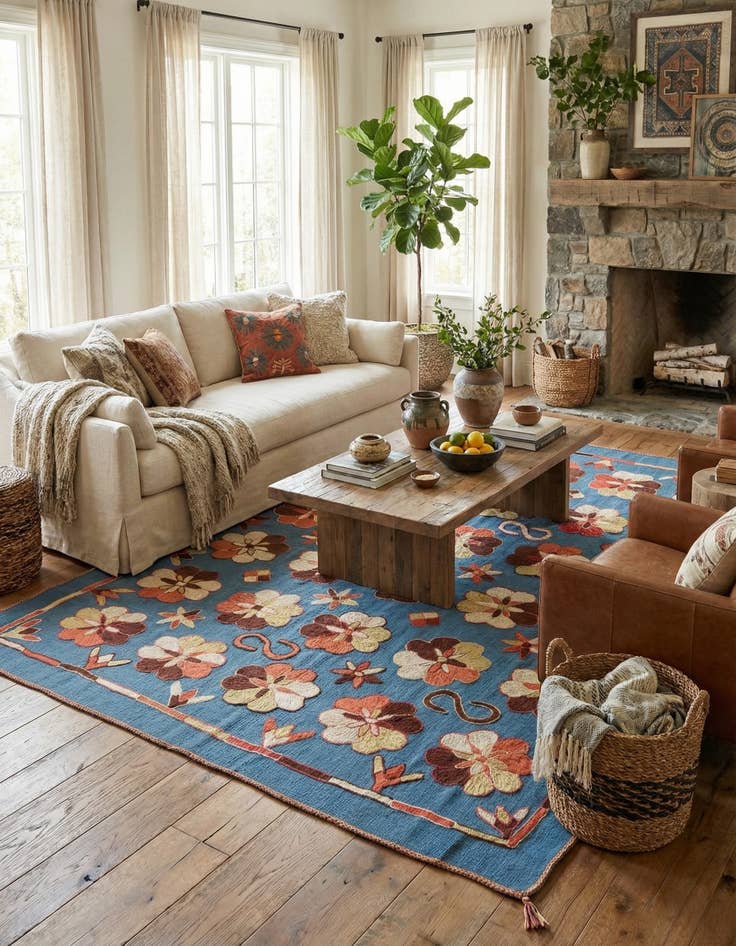 Detail image of  5' 8 x 7' 1  Hand Woven Kilim Suzani Wool Rug