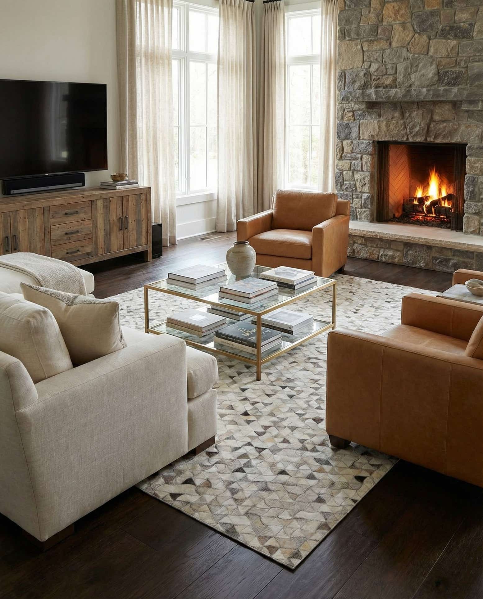 7' 10 x 9' 8 Cowhide Leather Rug
