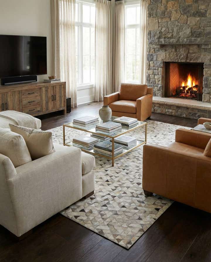7' 10 x 9' 8 Cowhide Leather Rug