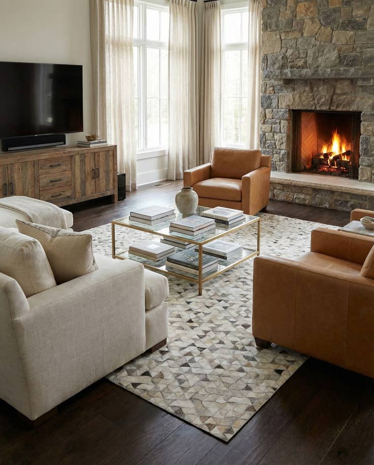 Detail image of 7' 10 x 9' 8 Cowhide Leather Rug