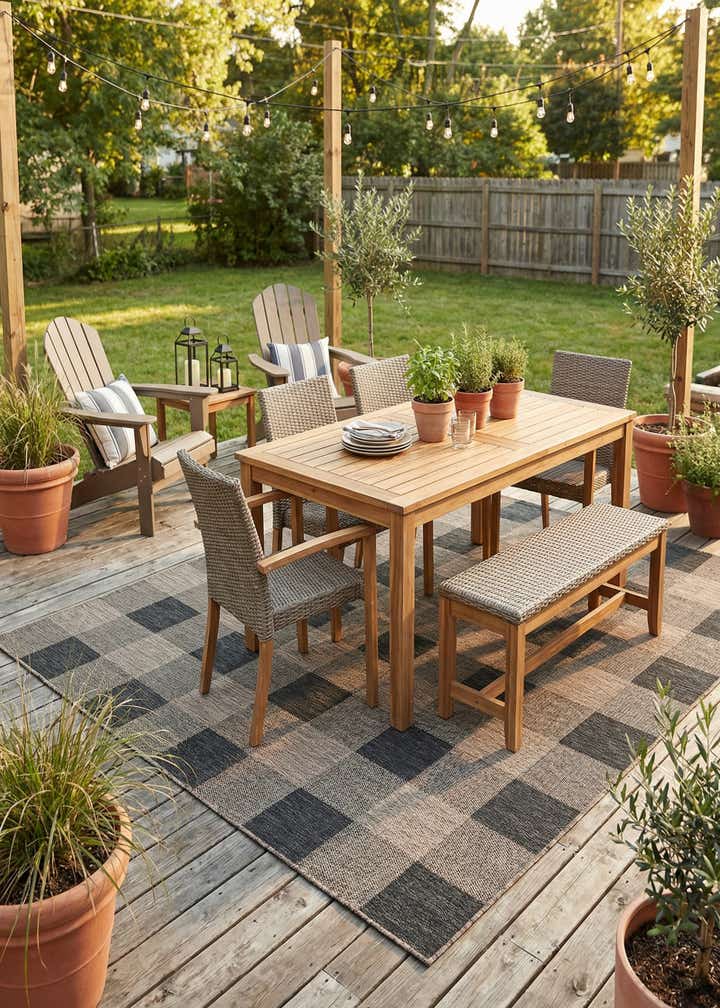 7' 10 x 7' 10 Easy-Clean Checkered Indoor / Outdoor Square Rug