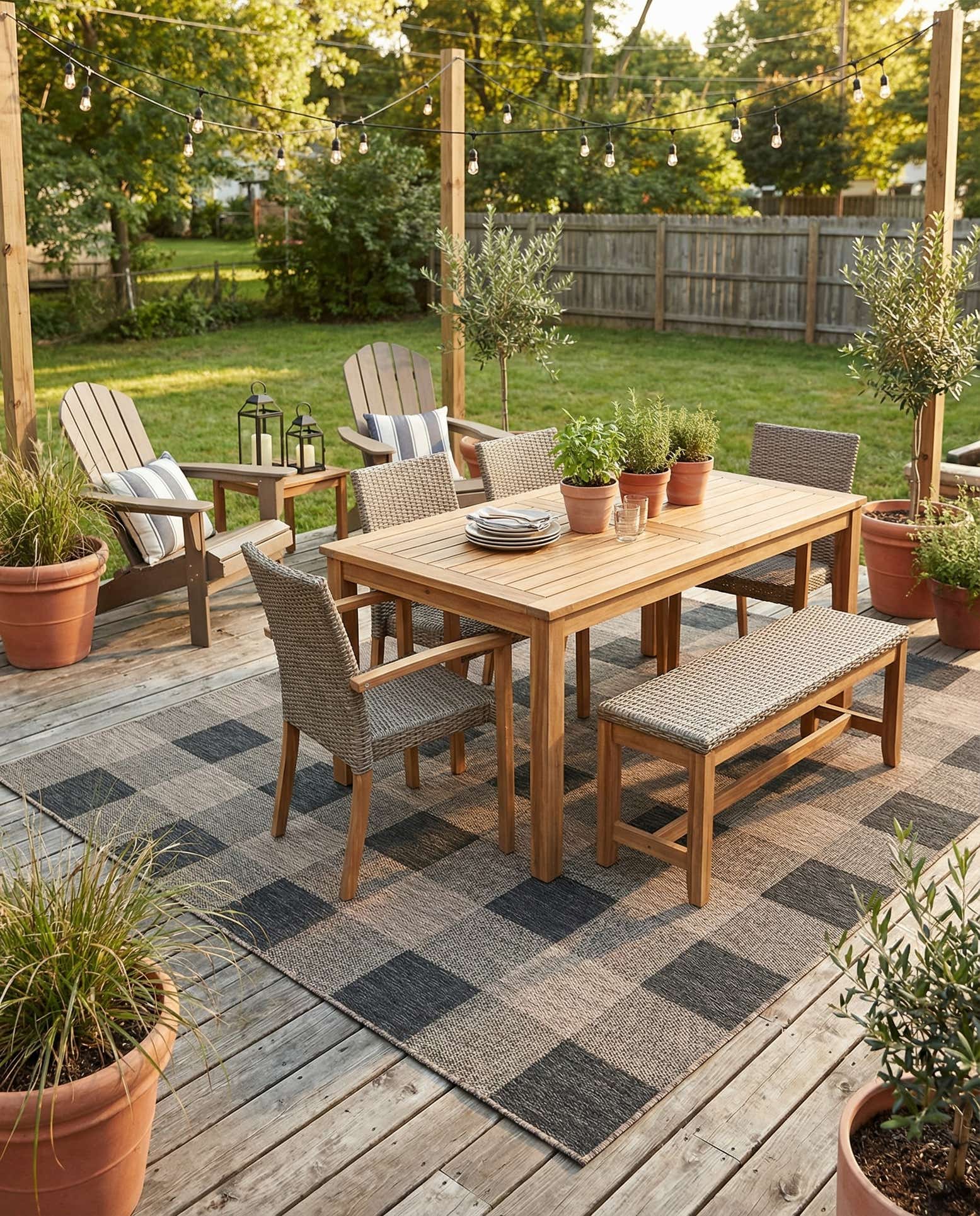 7' 10 x 7' 10 Easy-Clean Checkered Indoor / Outdoor Square Rug