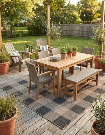 Black and Brown Easy-Clean Checkered Indoor / Outdoor Square Rug