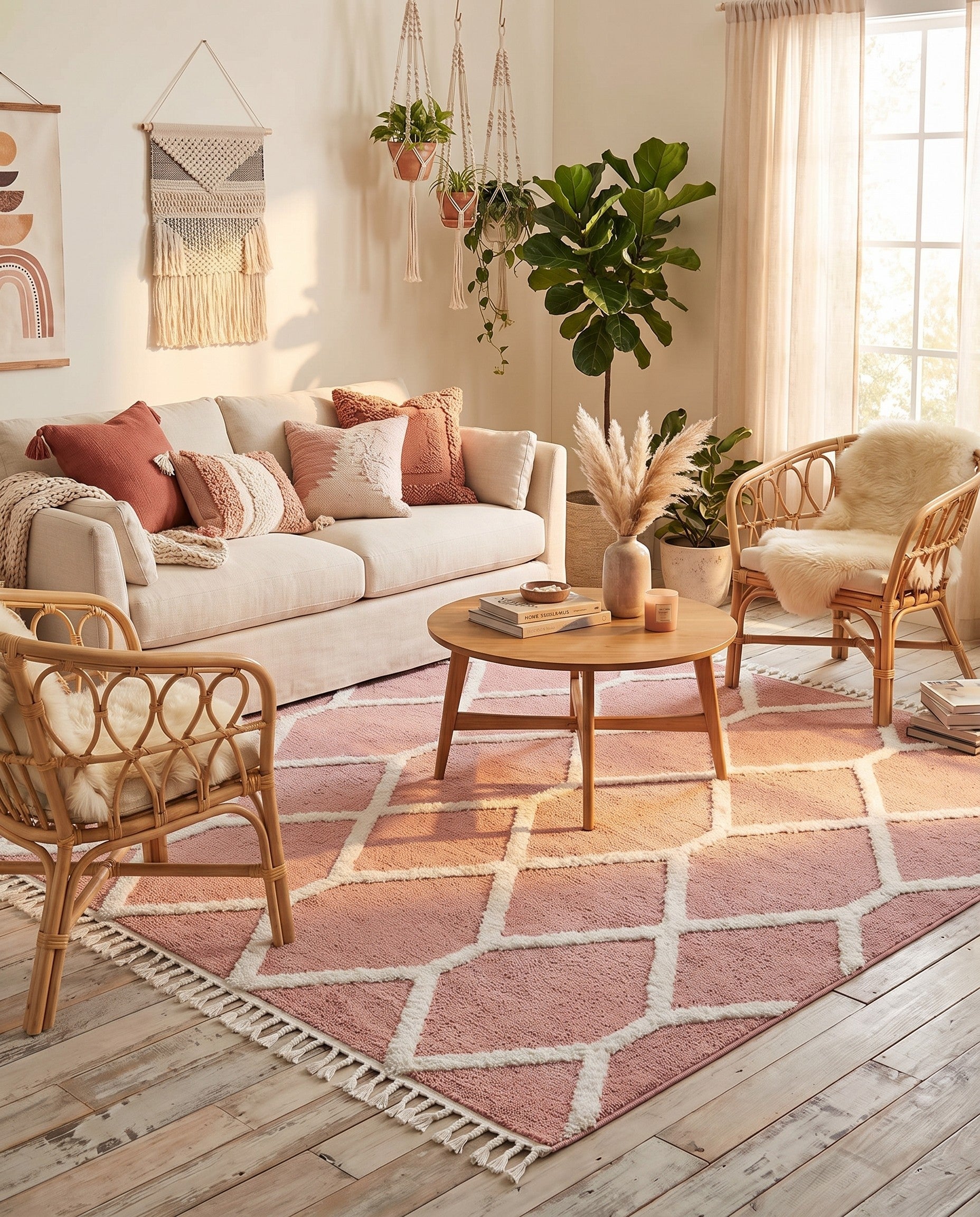 Pink Boho Square Rug