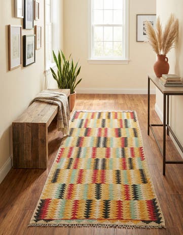 3' 3 x 6' 8 Hand Woven Kilim Maymana Wool Runner Rug