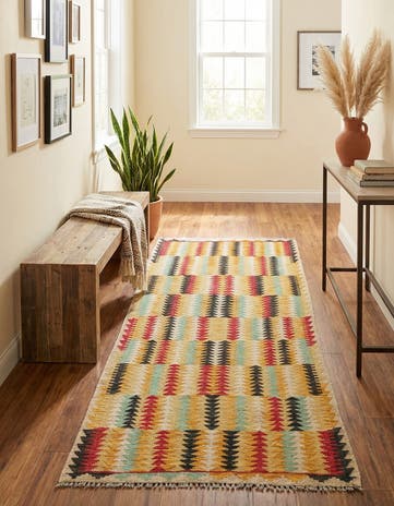 3' 3 x 6' 8 Hand Woven Kilim Maymana Wool Runner Rug