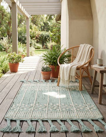 Sea Green Easy-Clean Eco Bohemian Indoor / Outdoor Rug