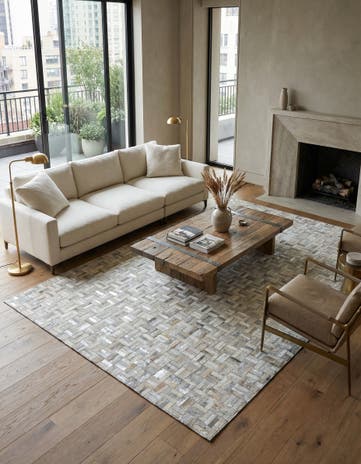 5' x 7' 9 Cowhide Leather Rug